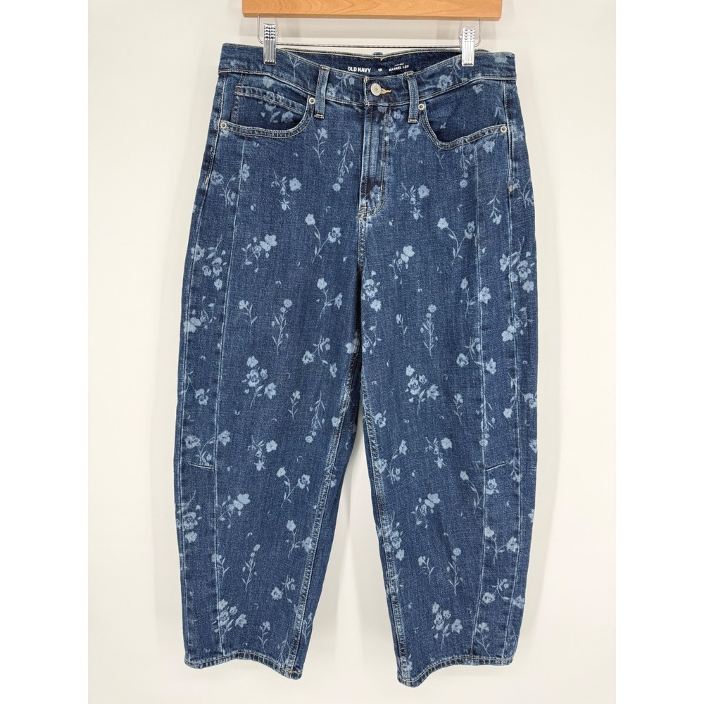 Old Navy Womens High Rise Barrel Leg Floral Jeans Dark Wash Sz 10 Tapered Ankle